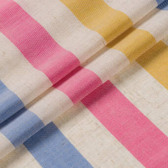 Viscose fabric with linen SUMMER STRIPES YELLOW -PINK-BLUE T5483 #01