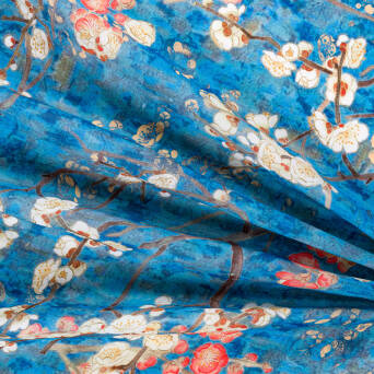 Tkanina Ramia COTTON FLOWERS ON BLUE A1682 #2032-1