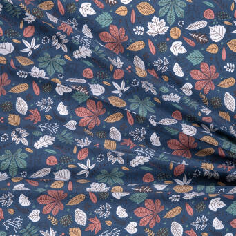 Viscose fabric COLORFUL LEAVES ON STEEL BLUE 2841 #01