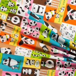 Baumwollstoff mit Muster TWILL  Happy Pandas on pink&blue D01 #01