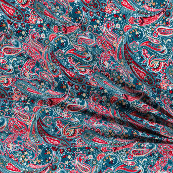 Viscose fabric RED PAISLEY ON GREEN #8732 #04