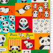Baumwollstoff mit Muster TWILL  Happy Pandas on red&green D01 #02