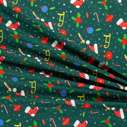 Baumwollstoff mit Muster TWILL Merry Christmas on Green D05 #01