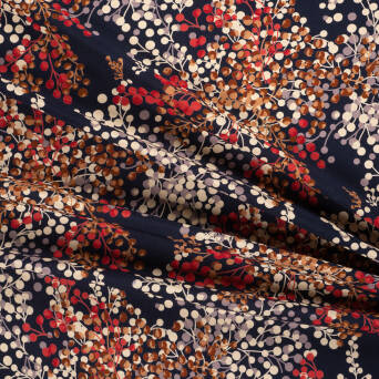Viscose fabric RED ROWAN BRANCHES ON NAVY D3028 #01