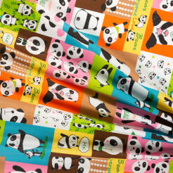 Tkanina bawełniana TWILL  Happy Pandas on pink&blue D01 #01 Kupon 1,40m