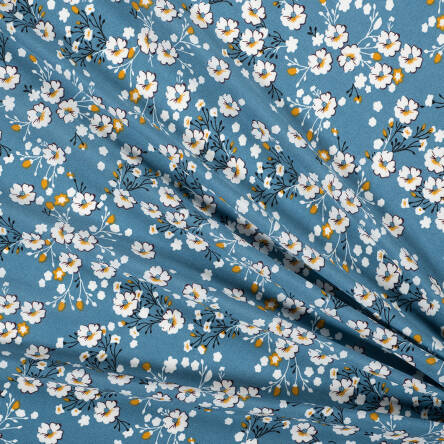 Viskosestoff  Blumen auf blau #9565-04