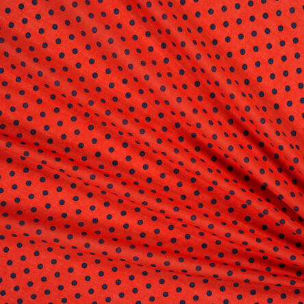 Viskosestoff Marineblaue Tupfen auf Rot  82213-02