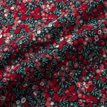Cotton fabric PREMIUM RED BLUEBERRIES ON BLACK