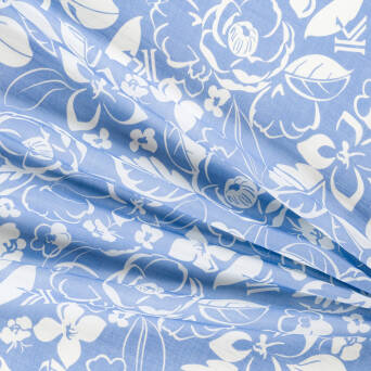 Tkanina Ramia WHITE FLOWERS ON BLUE #2804-01