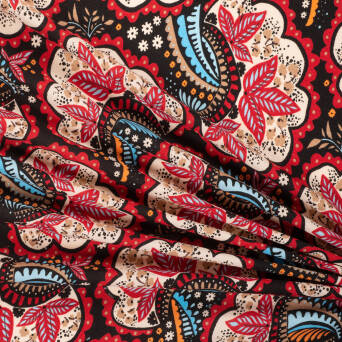 Viscose fabric RED AZTEC FLOWERS  RM19529 #02