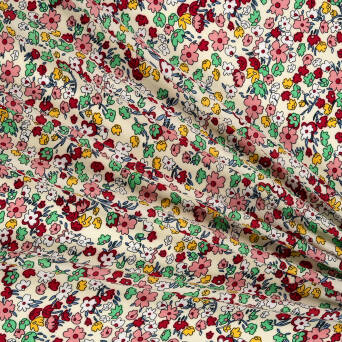 Viscose fabric COLORFUL FLOWERS ON LIGHT YELLOW 2895 #01
