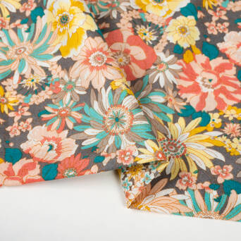 Cotton fabric PREMIUM YELLOW SUNNY FLOWERS #118 #01