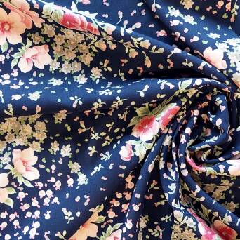 Viscose fabric PINK ROSES ON NAVY T2247-01