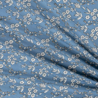Cotton fabric  SMALL MEADOW ON BLUE A1547 #154 #01