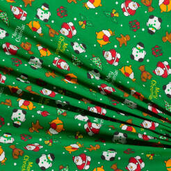 Baumwollstoff mit Muster TWILL Santa and the Snowman on Green D07 #02