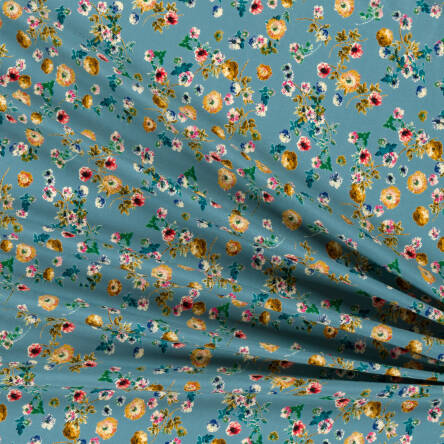 Viskosestoff  FLOWERS ON MARINE GREEN D3096.08