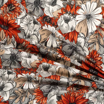 Viscose fabric RED AND GRAY CLEMATIS RM19538 #03