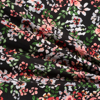 Viscose fabric  FLOWERING PLANTS ON BLACK RM19528 #02