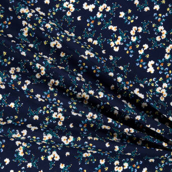 Cotton fabric SMALL CAMOMILE ON NAVY #8096-01